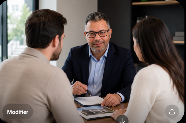 Karim Brixi, courtier hypothécaire, rencontre un couple pour discuter du financement de leur projet d’achat immobilier.